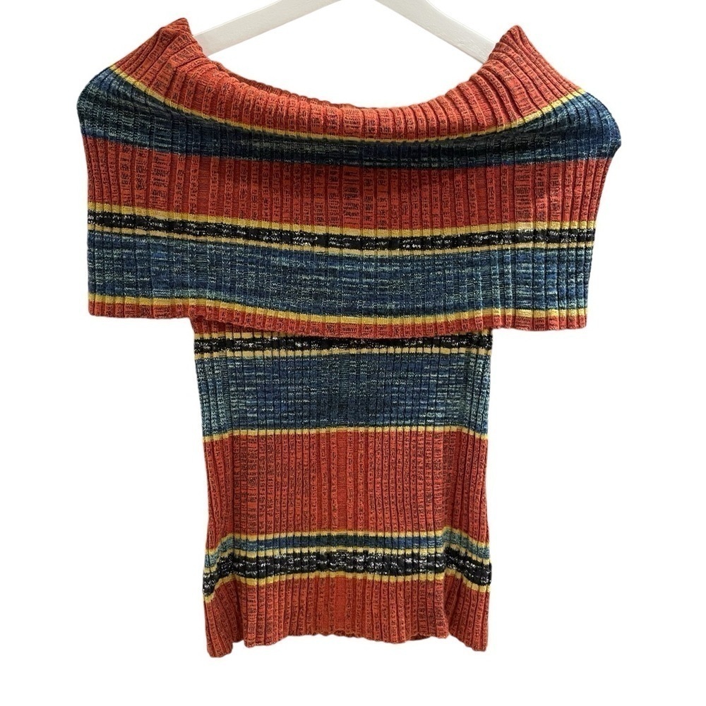 Free People Carly  Cowl Neck Off the Shoulder Sleeveless Stripe Sweater Top - Picture 4 of 6